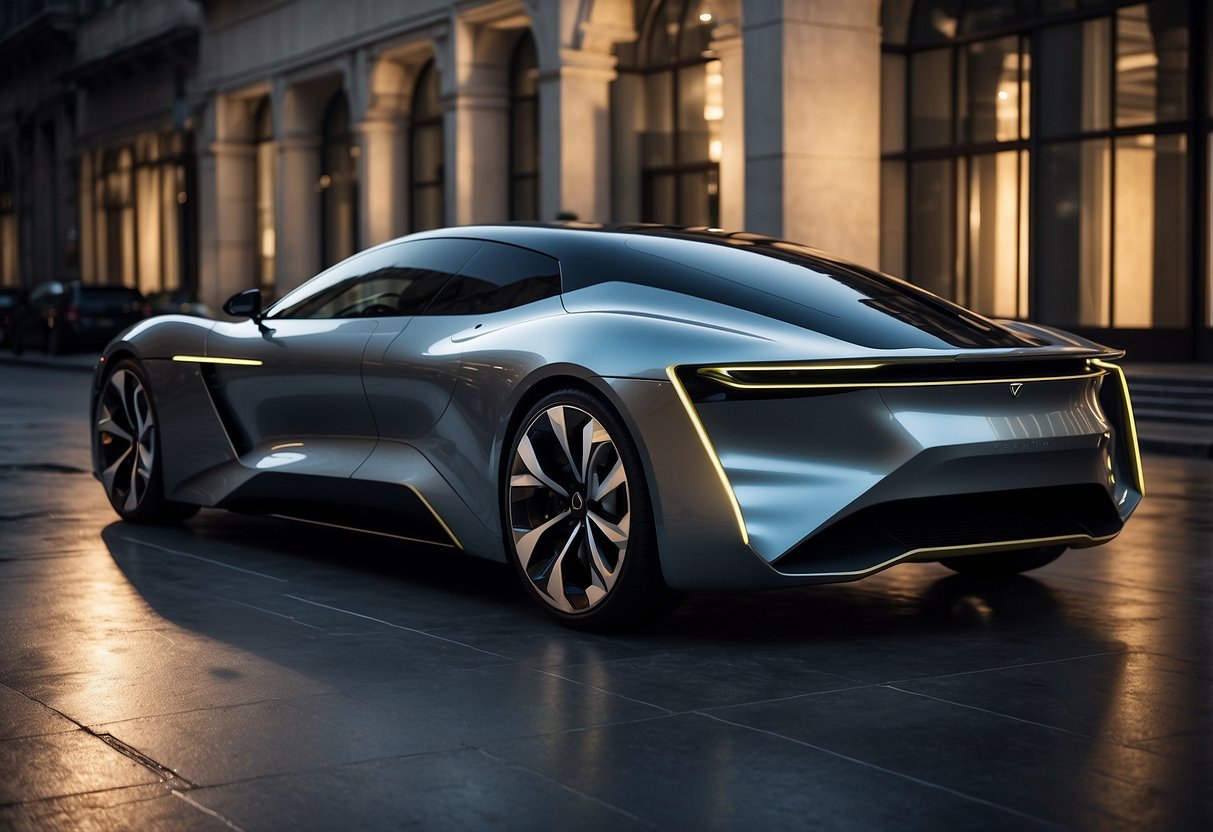 Luxury electric cars showcased in futuristic setting with sleek design and advanced technology. High-end materials and cutting-edge features highlight the top 5 models of 2024