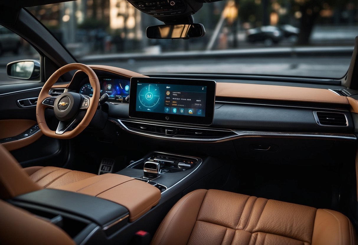 A sleek car dashboard displaying a progression of infotainment systems from analog dials to modern touchscreens, surrounded by buttons and controls