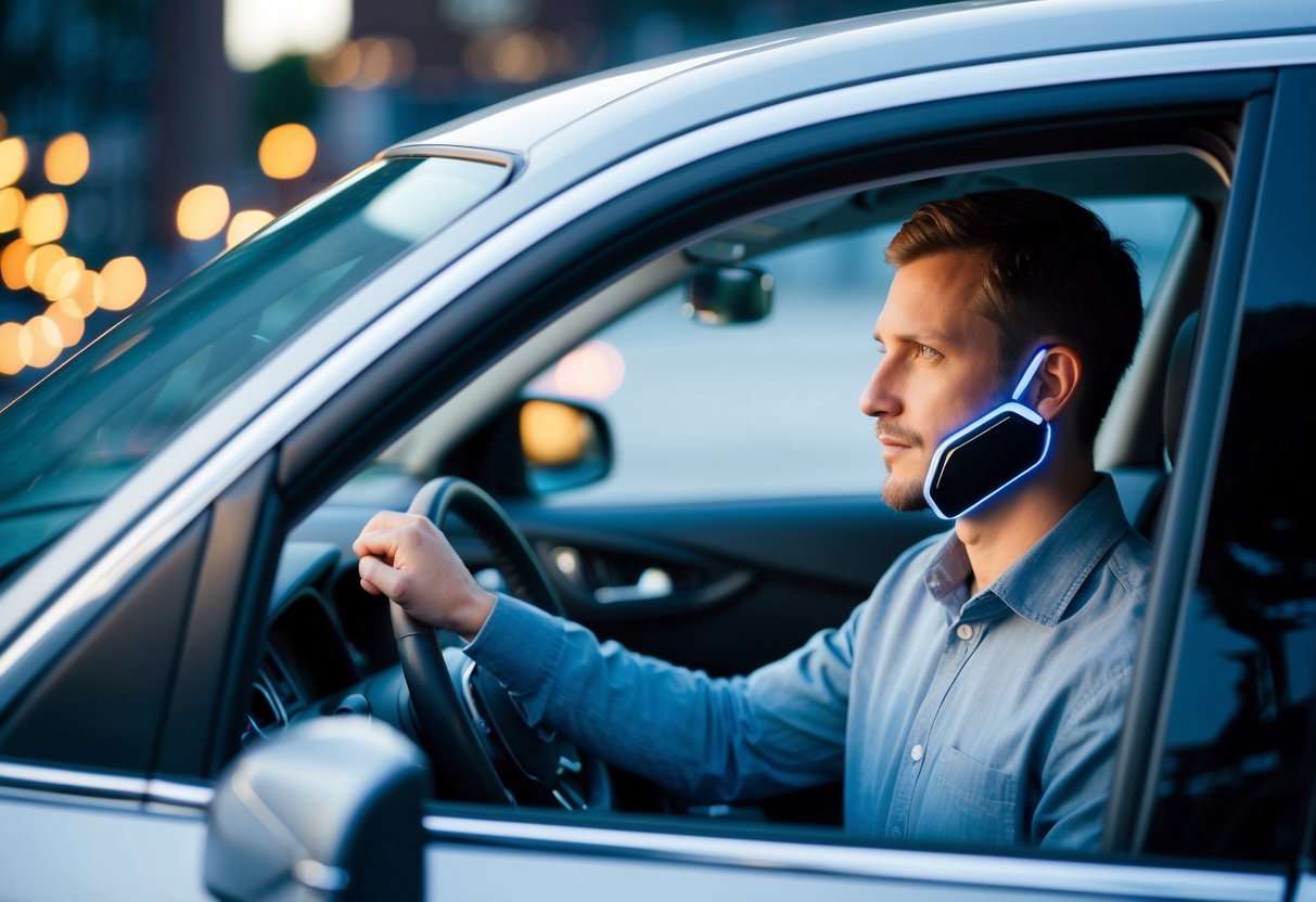 A car's biometric security system scanning a driver's face for identification before unlocking the vehicle