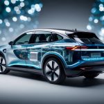 A sleek electric vehicle with a transparent exterior, revealing an advanced solid-state battery powering the vehicle's high-performance engine